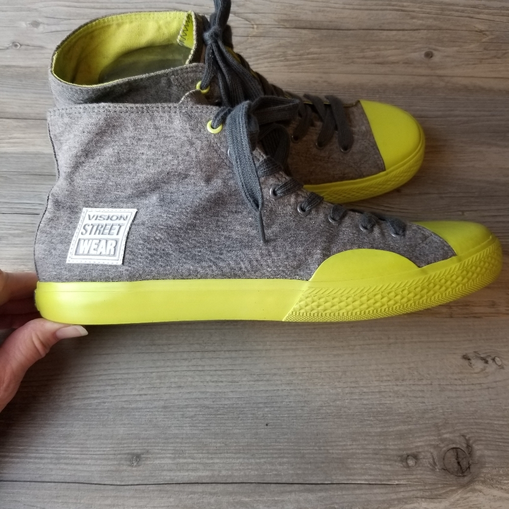 Vision Street Wear Hi Top Retro Style Gray Neon Green Skate Sneakers